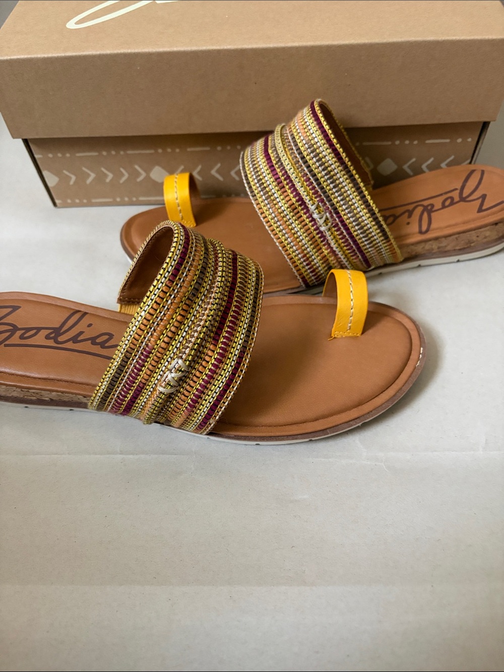 Zodiac Yellow & Multicolor Woven Slide Sandals - Picture 2 of 6